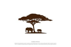 afrikansk akacia träd siluett med elefant för vild safari eller bevarande logotyp design vektor
