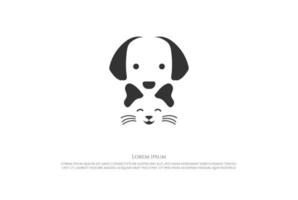 cleverer negativer Raum süßer glücklicher Hund und Katzengesicht für Tierklinik-Logo-Design-Vektor vektor