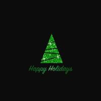 funkelnder Weihnachtsbaum. grünes metallisches Glitzersymbol auf dunklem Hintergrund. Frohe Weihnachten und ein glückliches neues Jahr 2022. Vektor-Illustration. schöne Ferien. vektor