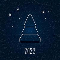 silberne Silhouette eines Weihnachtsbaumes mit Schnee und Sternen auf dunkelblauem Hintergrund. Frohe Weihnachten und ein glückliches neues Jahr 2022. Vektor-Illustration. vektor