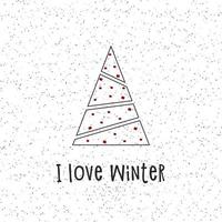 schwarze Silhouette eines Weihnachtsbaumes mit grauem und rotem Schnee. Frohe Weihnachten und ein glückliches neues Jahr 2022. Vektor-Illustration. ich liebe Winter. vektor