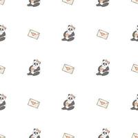 handgezeichnete süße tiere. nahtloses Muster. Panda, Cupcake mit Kerze, Umschlag mit Herz. weißer Hintergrund. Vektor. vektor