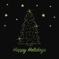 funkelnder Weihnachtsbaum mit glänzendem Staub. grünes metallisches Umrisssymbol auf dunklem Hintergrund. Frohe Weihnachten und ein glückliches neues Jahr 2022. Vektor-Illustration. schöne Ferien. vektor