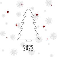 schwarze Silhouette eines Weihnachtsbaumes mit grauen Schneeflocken und roten Sternen. Frohe Weihnachten und ein glückliches neues Jahr 2022. Vektor-Illustration. vektor