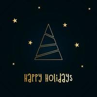 gyllene siluett av en julgran med stjärnor på en mörkblå bakgrund. god jul och gott nytt år 2022. vektorillustration. trevlig helg. vektor