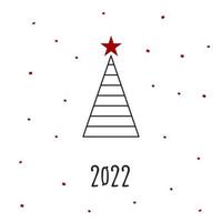 svart siluett av en julgran med röd snö och stjärna. god jul och gott nytt år 2022. vektorillustration. vektor