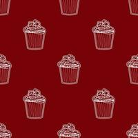 nahtlose Muster Kuchen Skizze Design mit Strichzeichnungen. roter Hintergrund. Lebensmitteldesign für Tapeten, Kulissen, Cover, Verkauf, Aufkleber und Grafikdesign. Vektor-Illustration vektor