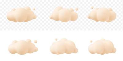 Creme 3D realistische Wolken auf einem transparenten Hintergrund isoliert. Rendern Sie weiche runde Cartoon flauschige Wolken-Symbol am Himmel. Vektorillustration der geometrischen Formen 3d vektor