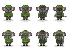 söt koala armé tecknad serie vektor