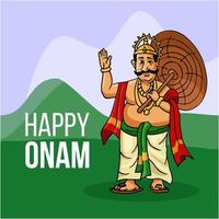 Kerala Onam Festival Mahabali auch bekannt Maveli auf der grünen Wiese mit glücklichem Onam Te vektor