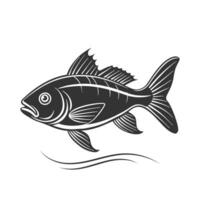 svart silhuett av hav fisk. ikon, logotyp, tatuering. hand dragen illustration, skiss. vektor