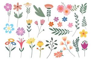 uppsättning av söt blommor och löv. blommor och kvistar för annorlunda mönster. vektor