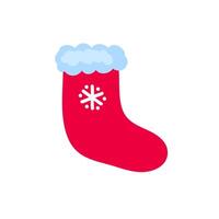 rot chrismas Socke dekoriert mit Schneeflocke. eben Illustration isoliert auf Weiß. vektor