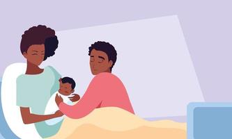 mamma afro med nyfödd i bår och pappa observerar vektor