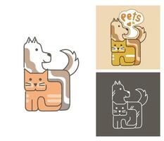 süß Karikatur Haustiere. Hund und Katze einfach Design Logo. Veterinär Klinik Farbe Logo Stempel. isoliert Illustration. vektor