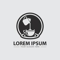 Kafé logotyp och kaffe logotyp design cafetarian varm dryck vektor