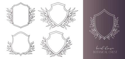 Hochzeit Kamm Blumen- Linie Kunst Design. botanisch Kamm Linie Zeichnung. Grün Linie Kunst, Blatt und Geäst Kamm. Blumen- Rahmen Linie Kunst. Monogramm Logo Kamm vektor