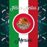 felices fiestas mexico etikett med mexikansk flagga vektor