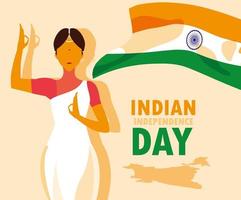 Poster zum indischen Unabhängigkeitstag mit Frau und Flagge vektor