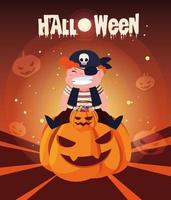 Halloween-Poster mit einem als Piraten verkleideten Jungen vektor