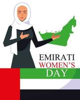 emiratisches frauentagesplakat mit karte und flagge vektor