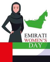 emirati kvinnor dag affisch med karta och flagga vektor