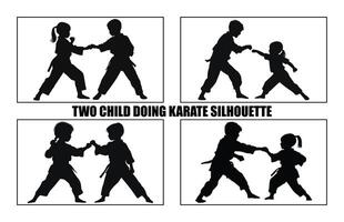 två barn håller på med karate silhuett, två karate barn kämpar i en match, vektor