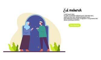 glücklicher eid mubarak oder ramadan gruß mit menschencharakter vektor