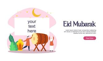 glad eid mubarak eller ramadan hälsning med människor karaktär vektor