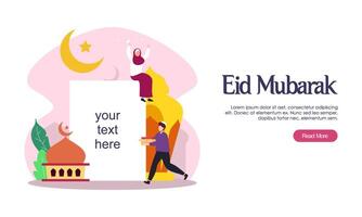 glücklicher eid mubarak oder ramadan gruß mit menschencharakter vektor