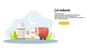 glad eid mubarak eller ramadan hälsning med människor karaktär vektor