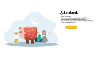 glad eid mubarak eller ramadan hälsning med människor karaktär vektor