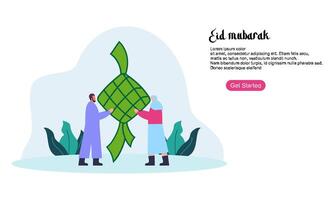 glad eid mubarak eller ramadan hälsning med människor karaktär vektor