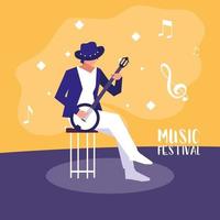 Musikfestivalplakat mit Mann, der Banjo spielt vektor