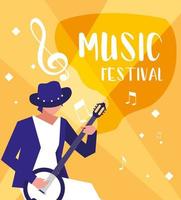 musikfestival affisch med man som spelar banjo vektor