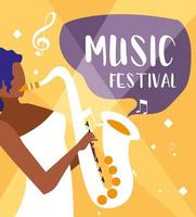Musikfestivalplakat mit Frau, die Saxophon spielt vektor