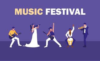 Musikfestivalplakat mit Künstlergruppe vektor