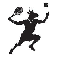 ko - tennis spelare ko tjänande en boll illustration i svart och vit vektor