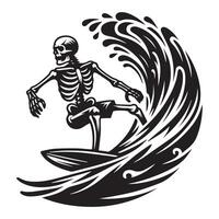 skelett - surfare skelett ridning en Vinka illustration på en vit bakgrund vektor