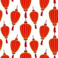 Muster mit ein Chinesisch rot Papier Laterne mit Quasten, erinnernd von kulturell Reichtum und ein festlich Atmosphäre. festlich Festival zum gut Glück. ein Mond- Festival, verlängert halbkreisförmig und dekorativ vektor