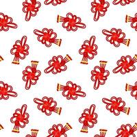 Muster von rot Fäden ist gebunden in Chinesisch Knoten zum gut Glück, symbolisieren Wohlstand. rot Fäden im Knoten mit golden Perlen im Twist. Materialien im das traditionell asiatisch Stil sind benutzt im kulturell vektor
