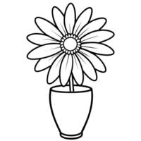 Gänseblümchen Blume auf das Vase Gliederung Illustration Färbung Buch Seite Design, Gänseblümchen Blume auf das Vase schwarz und Weiß Linie Kunst Zeichnung Färbung Buch Seiten zum Kinder und Erwachsene vektor