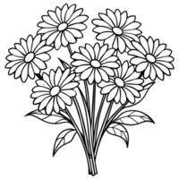 daisy blomma bukett översikt illustration färg bok sida design, daisy blomma bukett svart och vit linje konst teckning färg bok sidor för barn och vuxna vektor