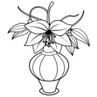 Fuchsie Blume auf das Vase Gliederung Illustration Färbung Buch Seite Design, Fuchsie Blume auf das Vase schwarz und Weiß Linie Kunst Zeichnung Färbung Buch Seiten zum Kinder und Erwachsene vektor