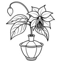 fuchsia blomma på de vas översikt illustration färg bok sida design, fuchsia blomma på de vas svart och vit linje konst teckning färg bok sidor för barn och vuxna vektor