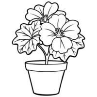 geranium blomma växt översikt illustration färg bok sida design, geranium blomma växt svart och vit linje konst teckning färg bok sidor för barn och vuxna vektor