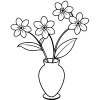 vergessen mich nicht Blume auf das Vase Gliederung Illustration Färbung Buch Seite Design, vergessen mich nicht Blume auf das Vase schwarz und Weiß Linie Kunst Zeichnung Färbung Buch Seiten zum Kinder und Erwachsene vektor