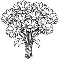 gerbera blomma bukett översikt illustration färg bok sida design, gerbera blomma bukett svart och vit linje konst teckning färg bok sidor för barn och vuxna vektor