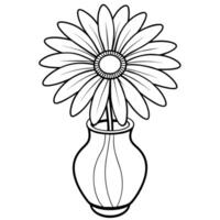 daisy blomma på de vas översikt illustration färg bok sida design, daisy blomma på de vas svart och vit linje konst teckning färg bok sidor för barn och vuxna vektor