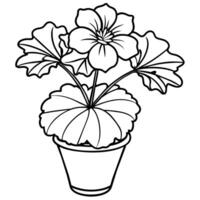 geranium blomma på de vas översikt illustration färg bok sida design, geranium blomma på de vas svart och vit linje konst teckning färg bok sidor för barn och vuxna vektor